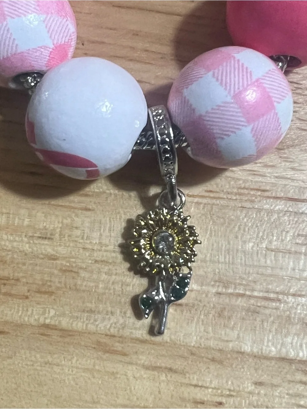 Kids Pink & White Beaded Charm Bracelet B280